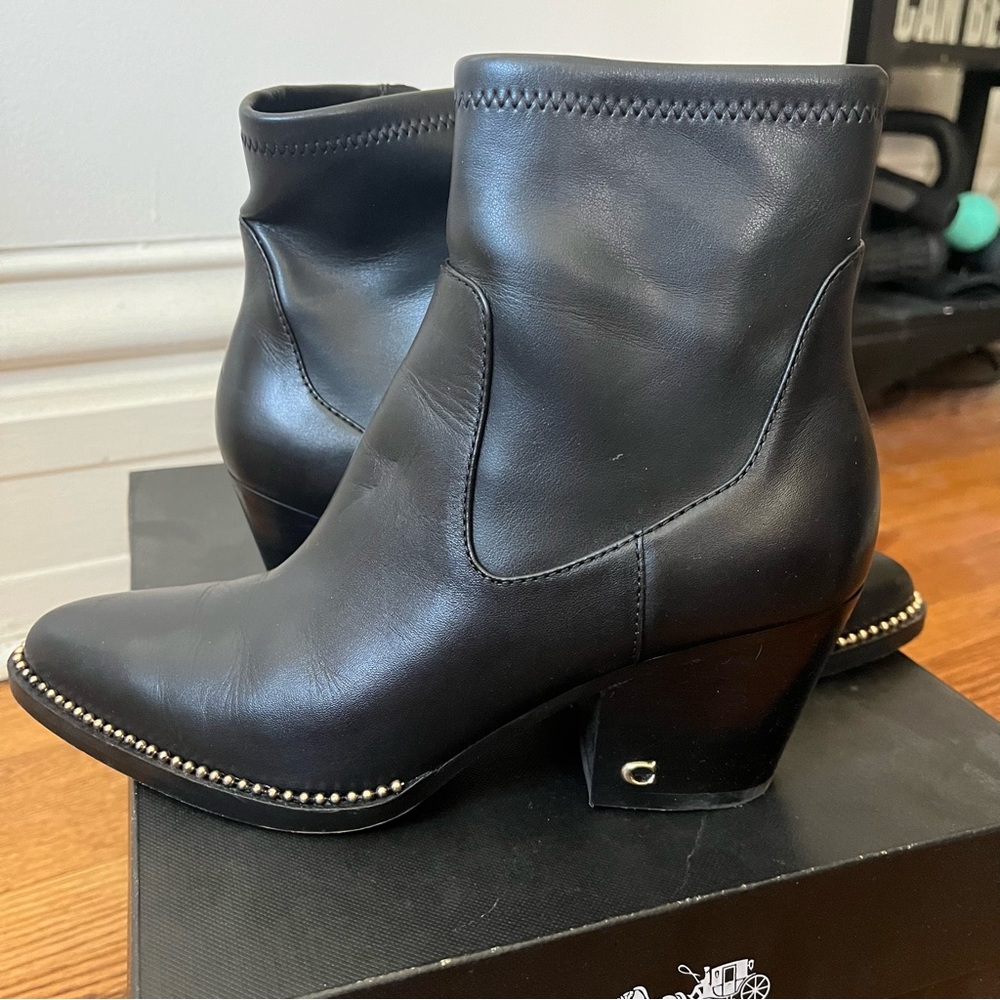 Coach Pell Black Leather Booties